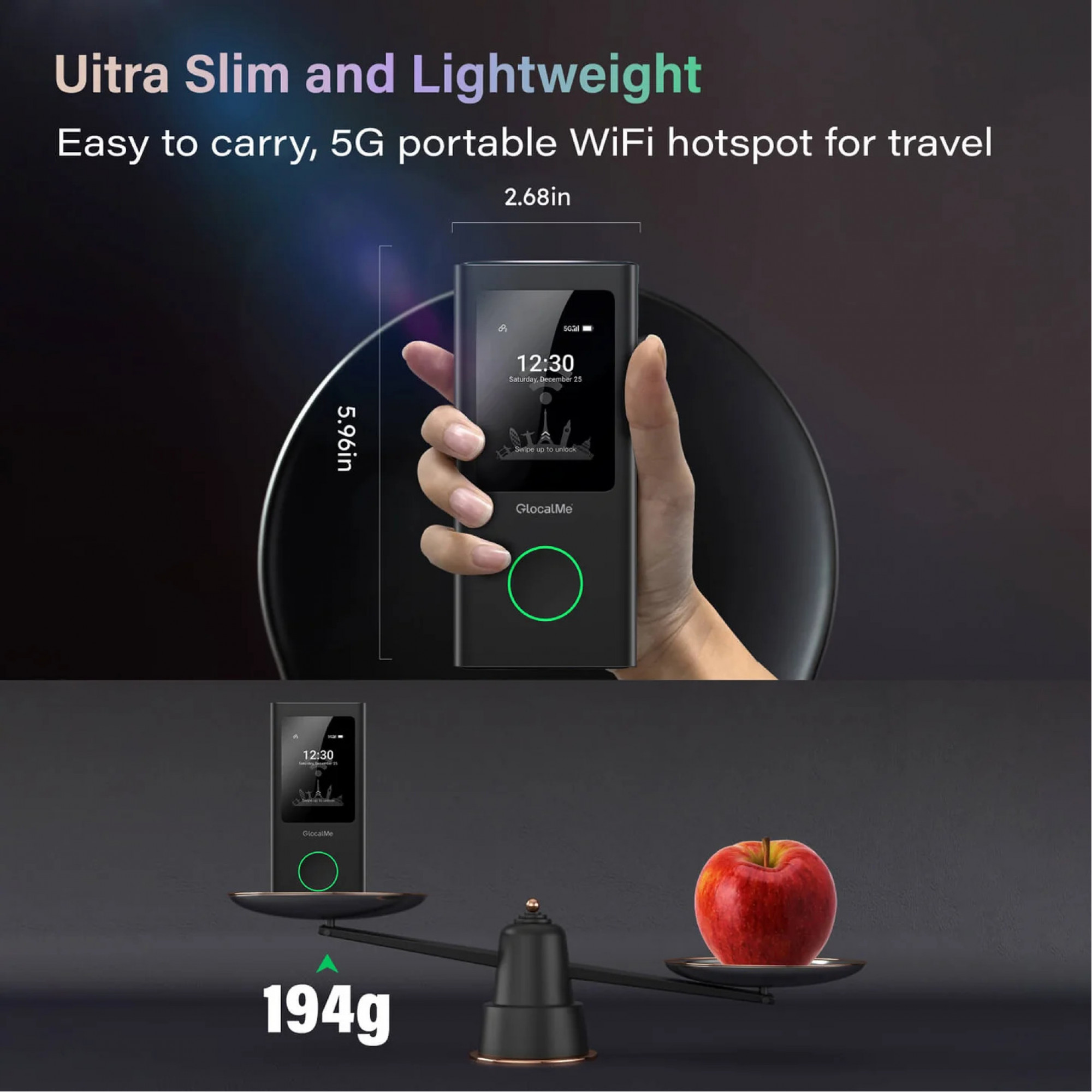 Мобільний WiFi роутер (5G/4G LTE) GlocalMe Numen Air 5G Black NomadsFi